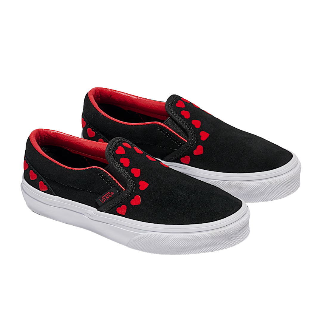 Zapatillas Vans Classic Slip-On para niños - Corazones Negro/Rojo