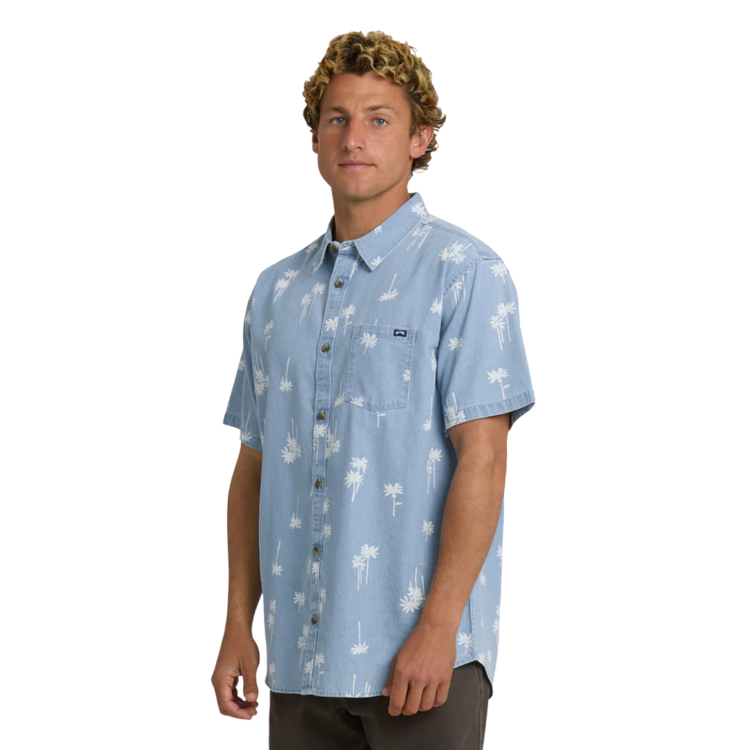 Billabong Men's Mens Button Up Short Sleeve Shirts Shirt - Corydalis Blue