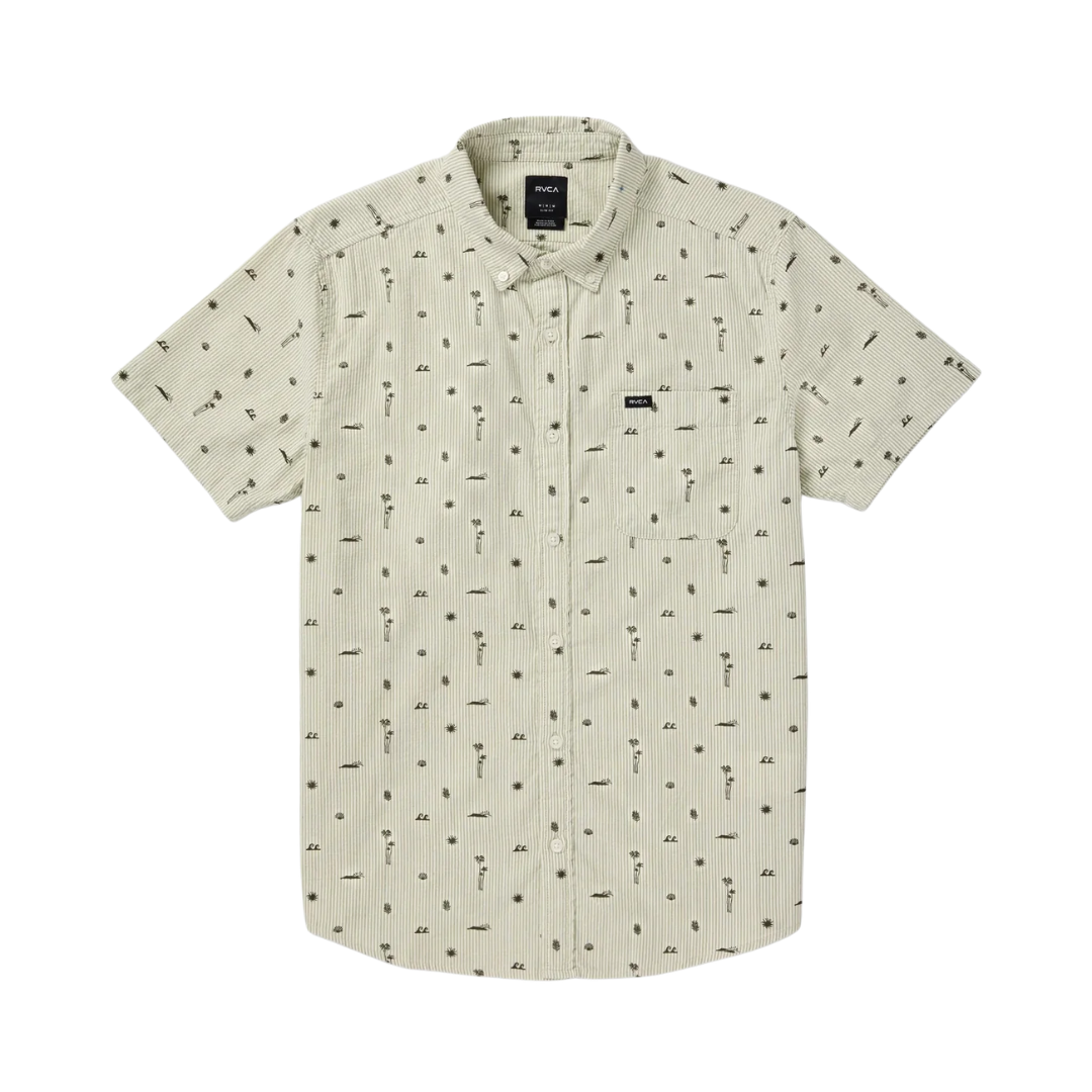 RVCA RVCA Men's That'll Do Seersucker Ranger Green M Mens Button Up Short Sleeve Shirts