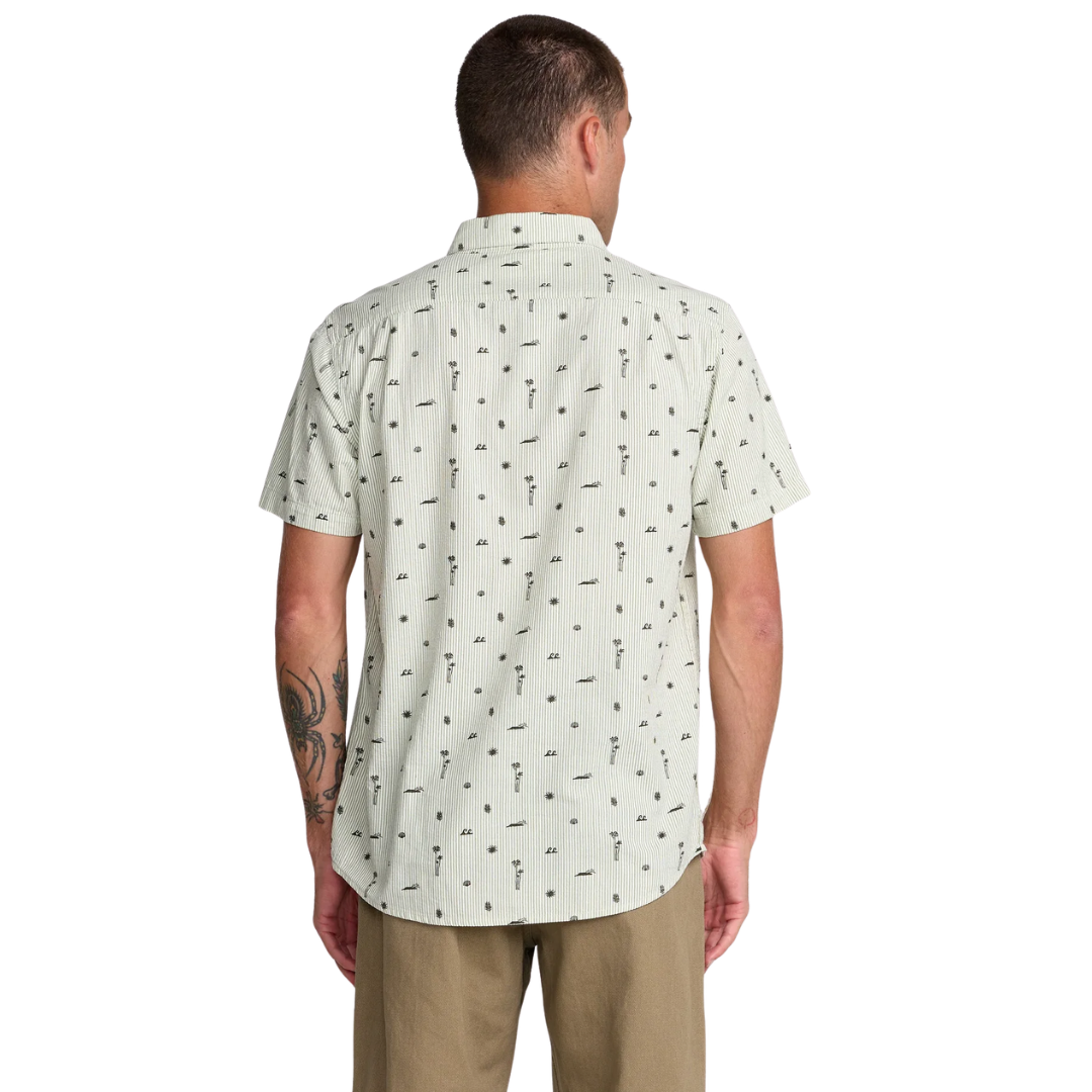 RVCA RVCA Men's That'll Do Seersucker Ranger Green M Mens Button Up Short Sleeve Shirts
