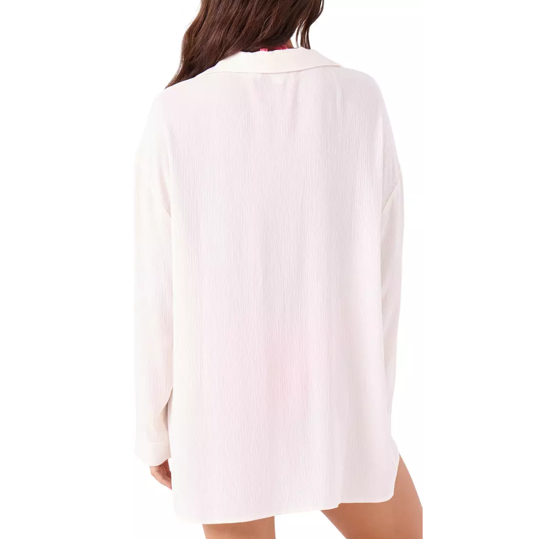 Roxy Roxy Women's Solid Crinkle Long Sleeve Cover Up Camp Shirt - Egret Egret XS Womens Short Dresses
