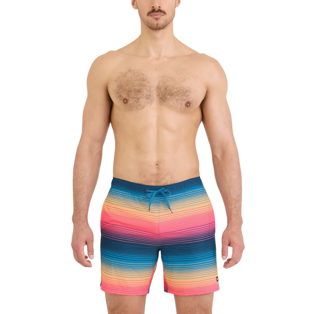 Saxx Saxx Men's Oh Buoy 2N1 Volley 7" - Hazy Stripe-Sunset Hazy Stripe-Sunset M Mens Boxer Brief Underwear