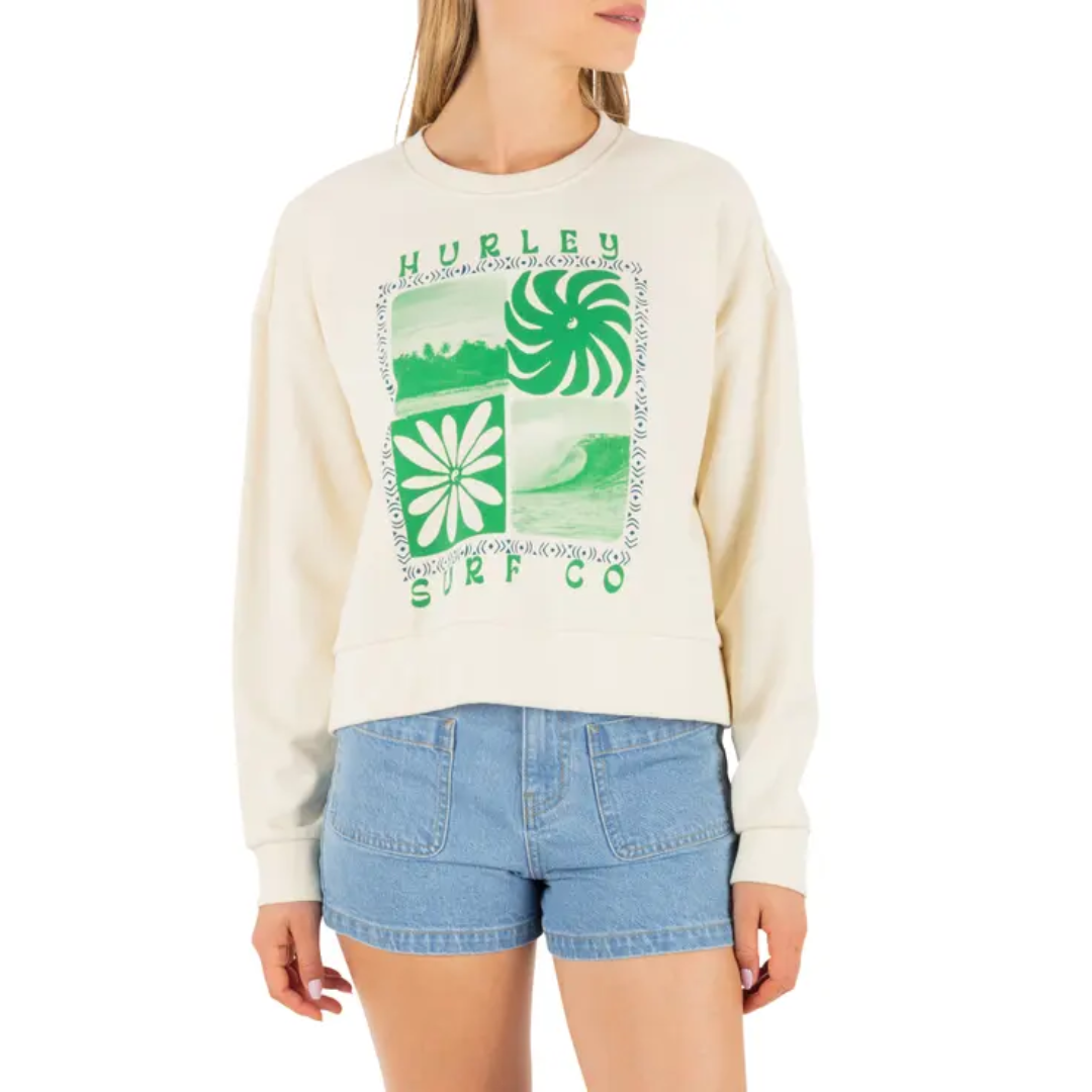 Hurley Hurley Women's Cycles Of The Earth Boxy Crew Off White S Womens Pull Over Hoodies