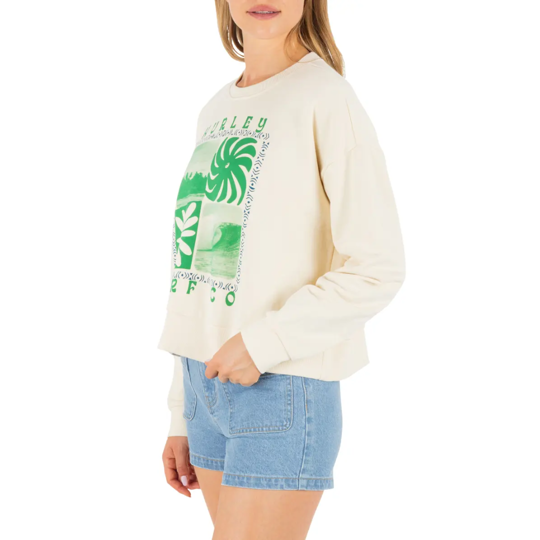 Hurley Hurley Women's Cycles Of The Earth Boxy Crew Off White S Womens Pull Over Hoodies