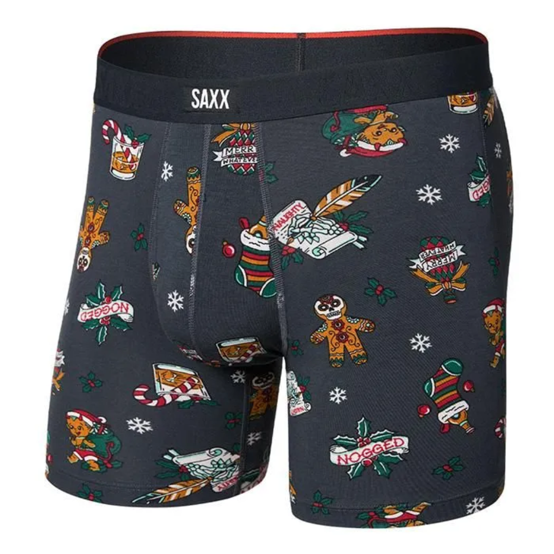 Saxx Saxx Men's Vibe Xtra Soft Comfort Boxer Brief Fly - Holiday Flash-Ebony Holiday Flash-Ebony M Mens Boxer Brief Underwear