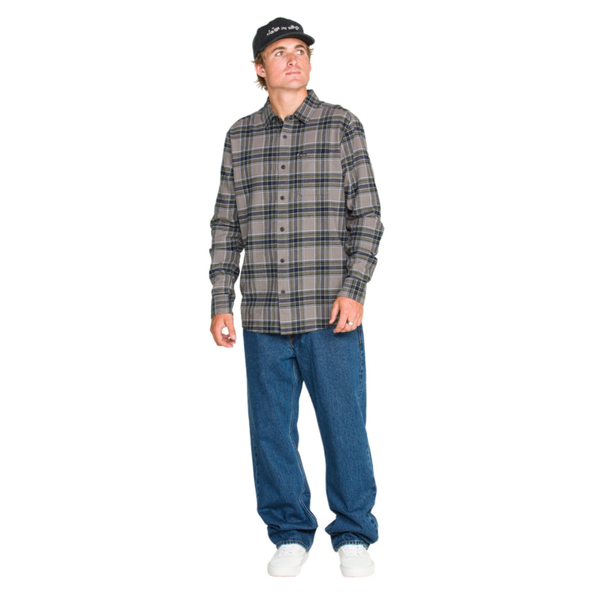 Volcom Volcom Men's Caden Plaid Long Sleeve - Pewter Pewter M Mens Flannel Long Sleeve Shirts