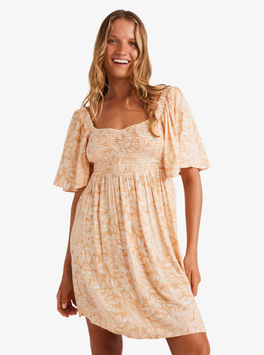 Roxy Roxy Women's Golden Dawn Dress Egret Soft Tropics XS Womens Short Dresses