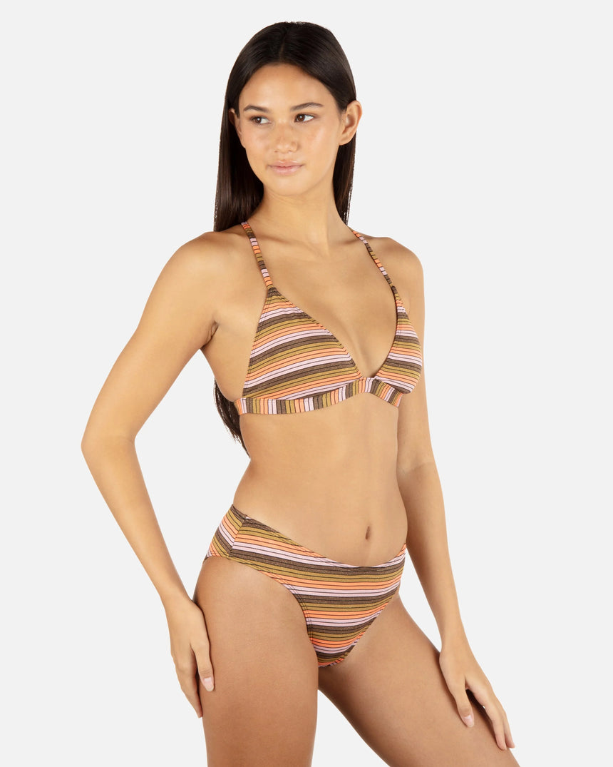 Hurley Hurley Women's Sunset Shine Stripe Mid Rise Cheeky Bikini Bottoms Sunrise Pink S Womens Bikini Bottoms