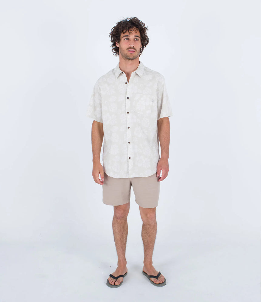 Hurley Hurley Men's One and Only Lido Stripe SS Bone 2 M Mens Button Up Short Sleeve Shirts