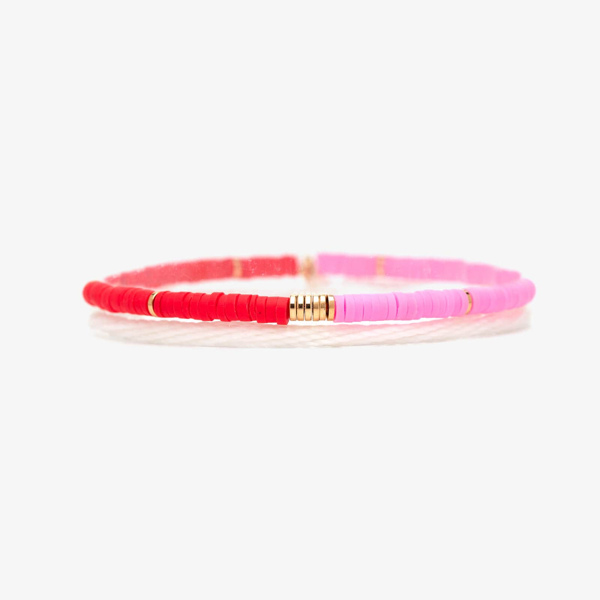Pura Vida Pink and Red Vinyl Disc Bead Stretch Bracelet Set - front view