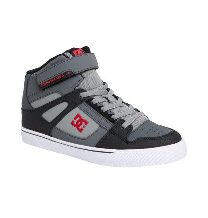 DC DC Youth Pure Hi Top EV Skate Shoes - Grey/Black/Red Grey/Black/Red 12 Mens Skate Shoes 6 to 18