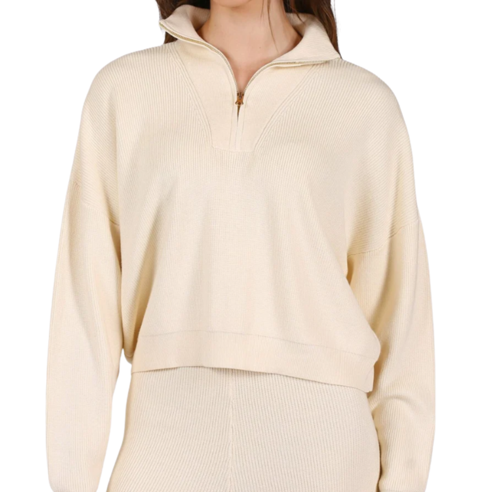 Brunette Half-Zip Ribbed Knit Popover