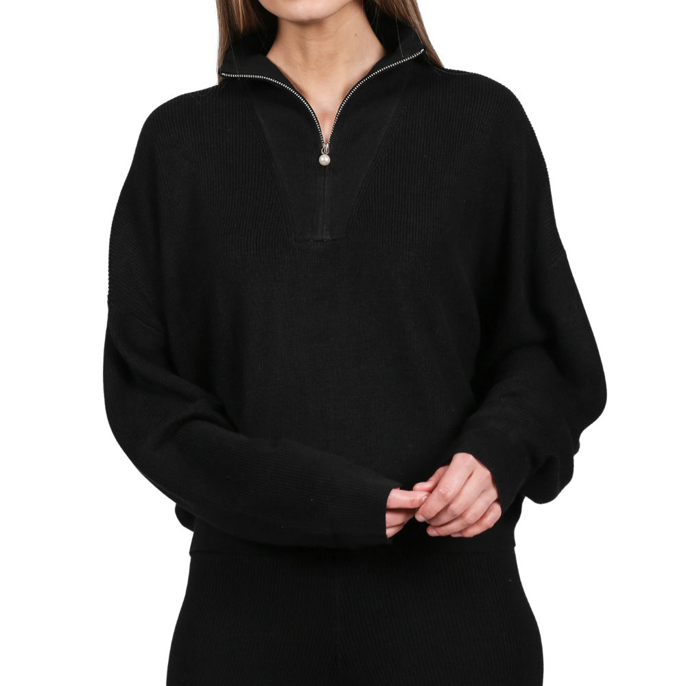 Brunette Half-Zip Ribbed Knit Popover