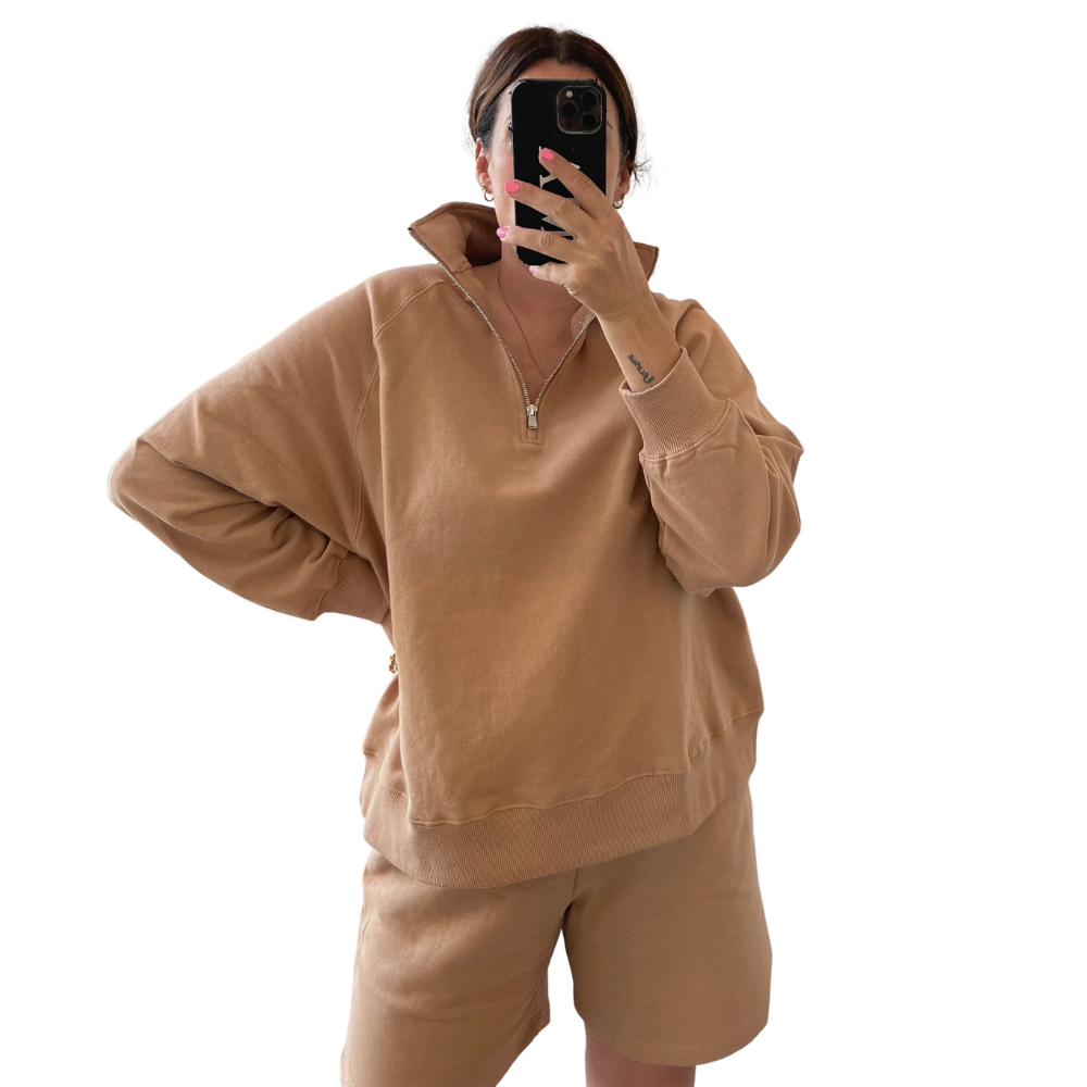 Brunette Half-Zip NYBF Crew