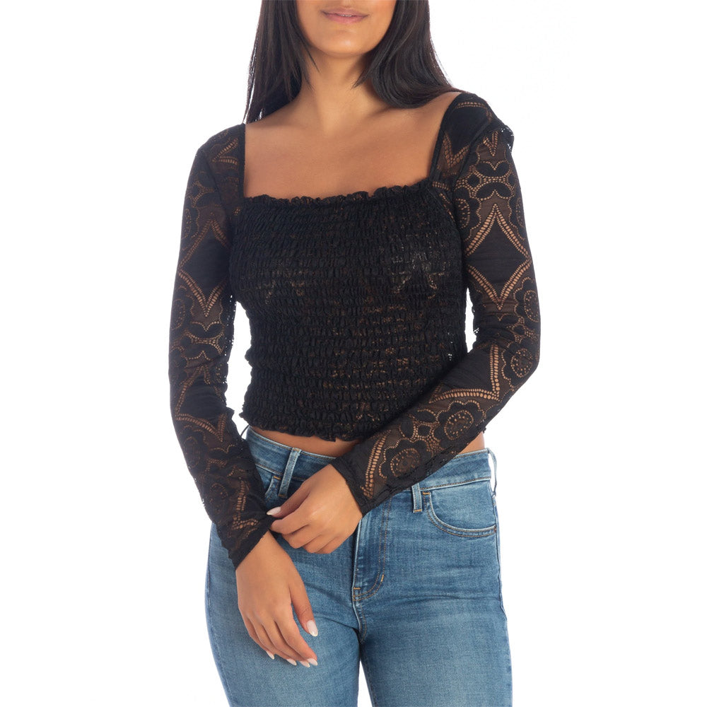 Top de encaje decorado fruncido Guess