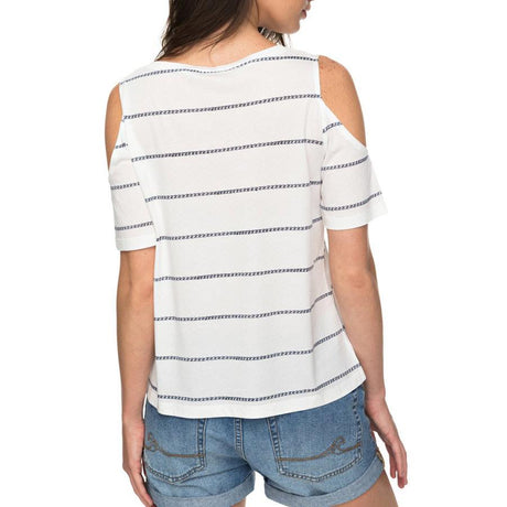 roxy Uptown Sun Cold Shoulder Tee back view womens short sleeve shirts white stripe erjkt03358-xwkw