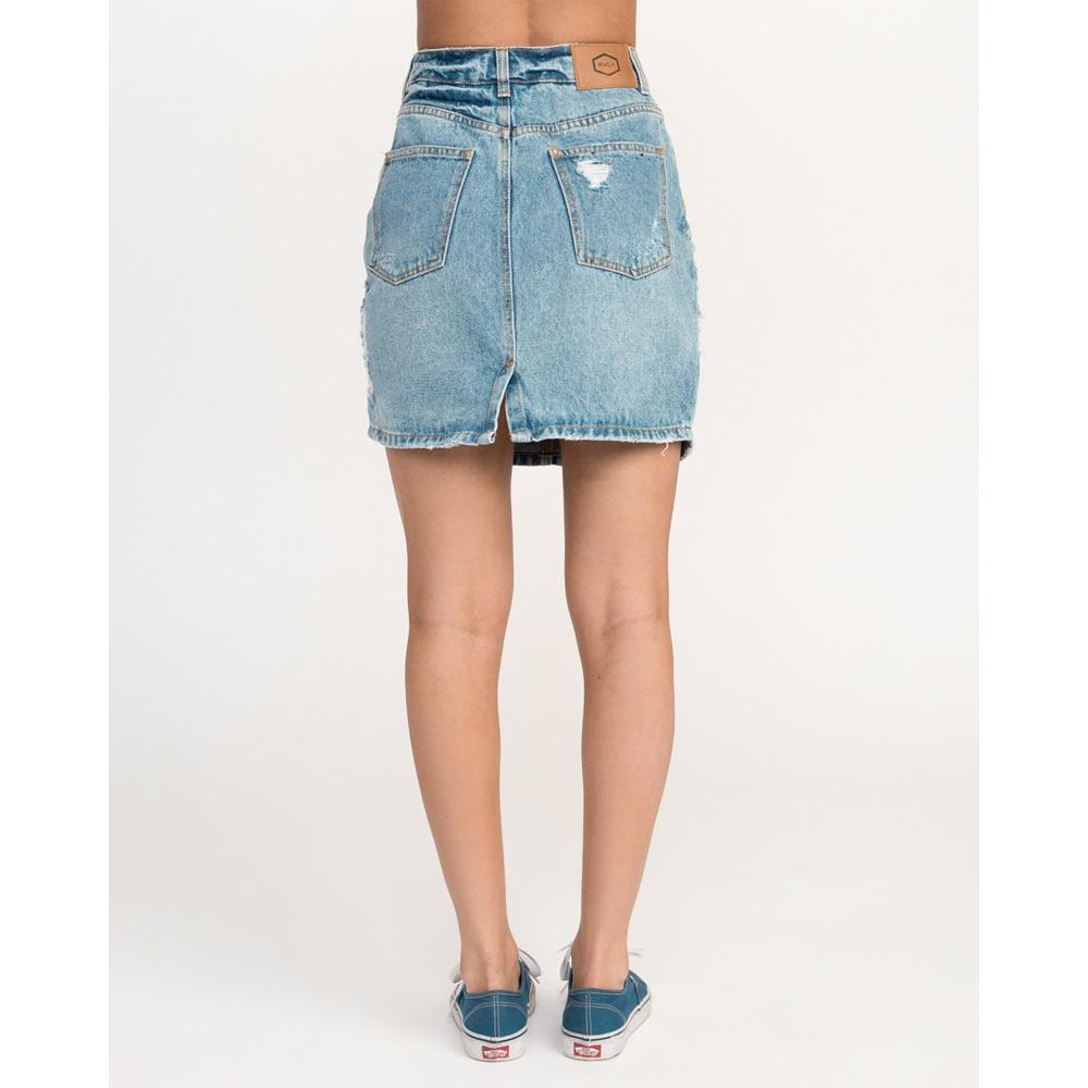 rvca jolt back view womesn jean skirt sky