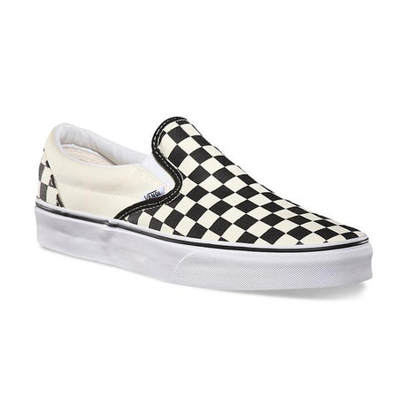 vans classic slip on checkboard side view mens slip on shoes black/white