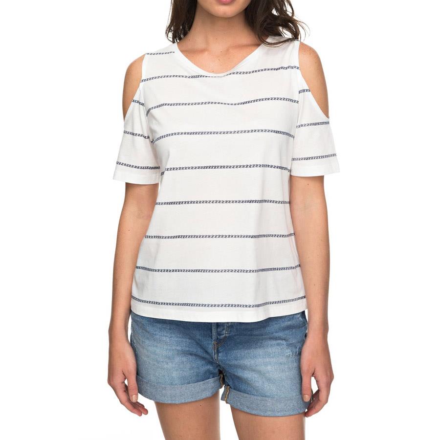roxy Uptown Sun Cold Shoulder Tee front view womens short sleeve shirts white stripe erjkt03358-xwkw