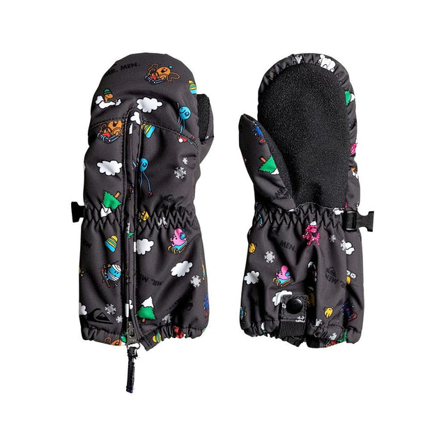 quicksilver Mr Men Kids Mitts back and front view Youth Mitts black eqkhn03003-kvj0