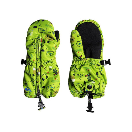 QUCKSILVER INDIE KIDS MITTS BACK AND FRONT VIEW YOUTH MITTS GREEN