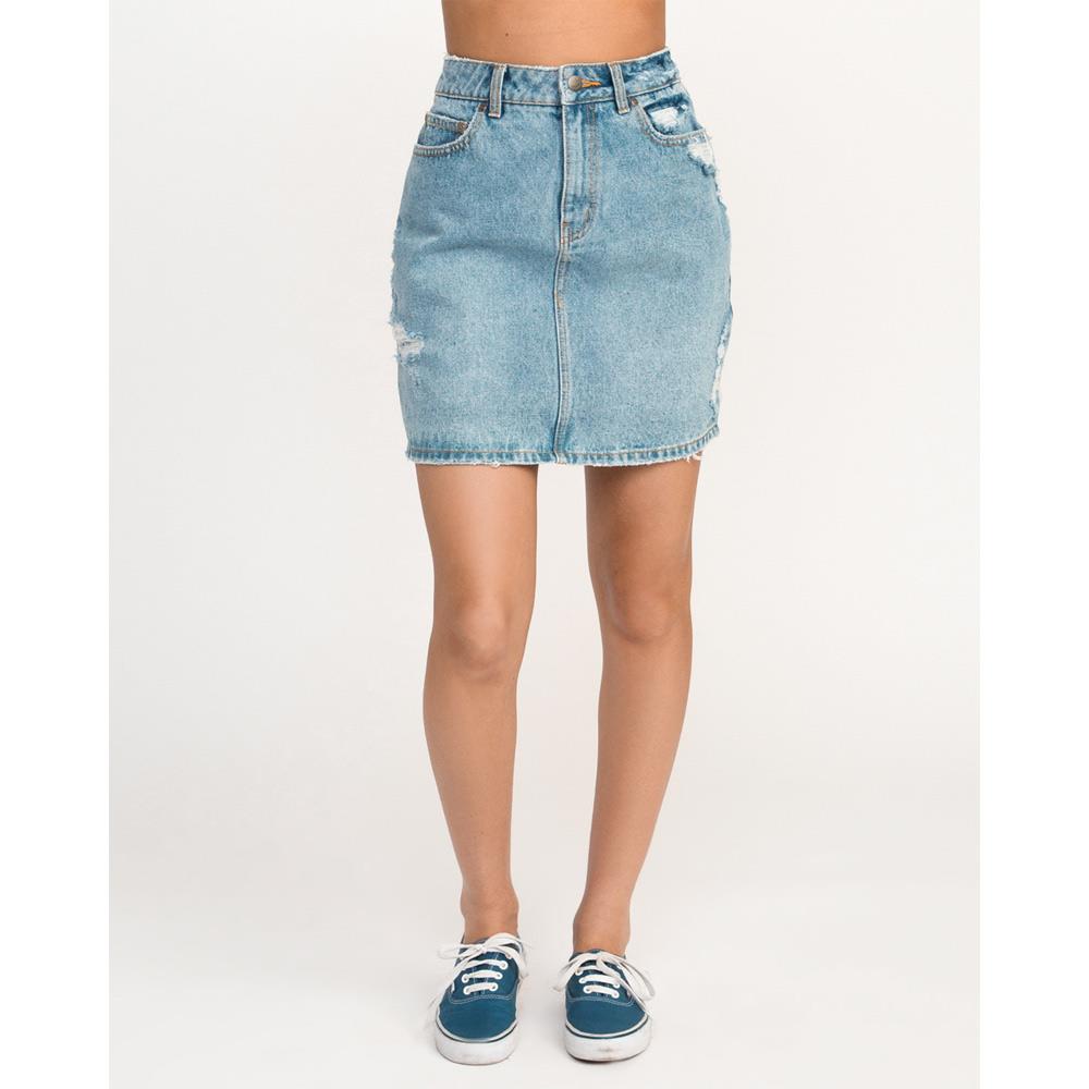rvca jolt front view womesn jean skirt sky