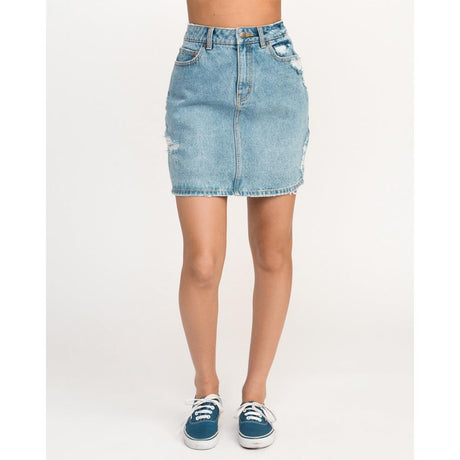 rvca jolt front view womesn jean skirt sky