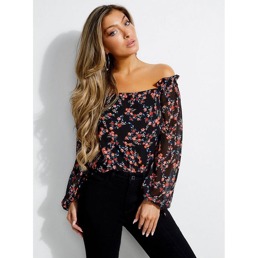 Guess, W92H10RBMG0, Black, Voyage Disty Print, Womens Tops, T-shirts, Fashion Tops