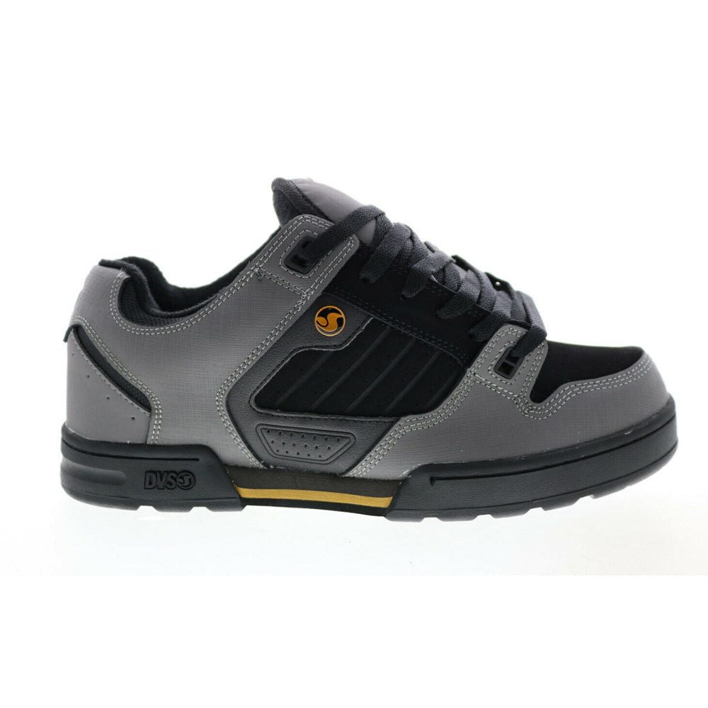 DVS Militia skate shoe in gray and black, showcasing the design and build of this snow-skate footwear.