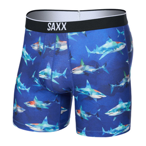 Saxx SAXX Mens Volt Boxer Brief - SHATTERED SHARKS-BLUE SHATTERED SHARKS-BLUE M Mens Boxer Brief Underwear