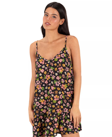 Hurley Hurley Women's Hibiscus Dream V Neck Mini Dress - Black Floral Black Floral S Womens Short Dresses