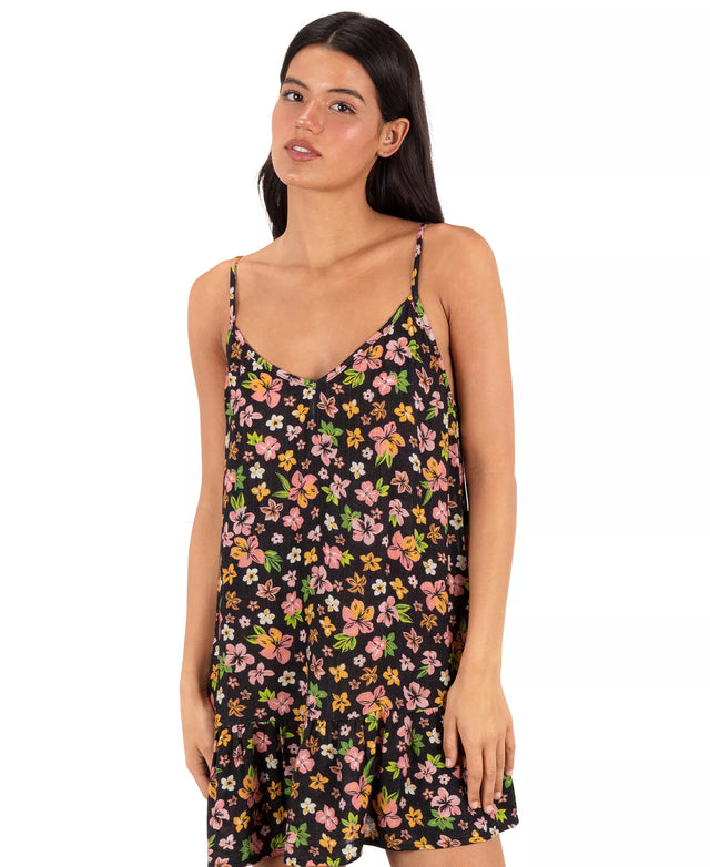 Hurley Hurley Women's Hibiscus Dream V Neck Mini Dress - Black Floral Black Floral S Womens Short Dresses