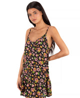 Hurley Hurley Women's Hibiscus Dream V Neck Mini Dress - Black Floral Black Floral S Womens Short Dresses