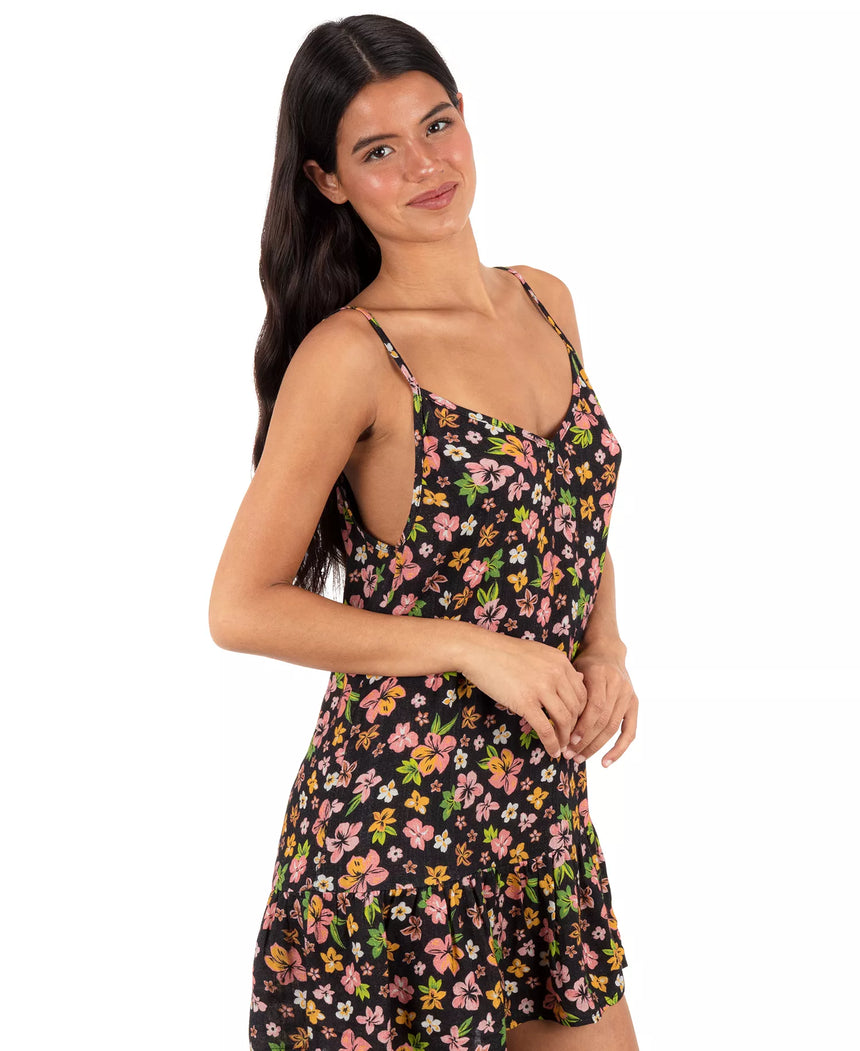 Hurley Hurley Women's Hibiscus Dream V Neck Mini Dress - Black Floral Black Floral S Womens Short Dresses