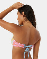 Roxy Roxy Women's Tapestry Patchwork Bandeau Lace Up Top Multi S Womens Bikini Tops