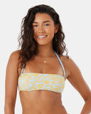 Roxy Roxy Women's Tapestry Patchwork Bandeau Lace Up Top Multi S Womens Bikini Tops