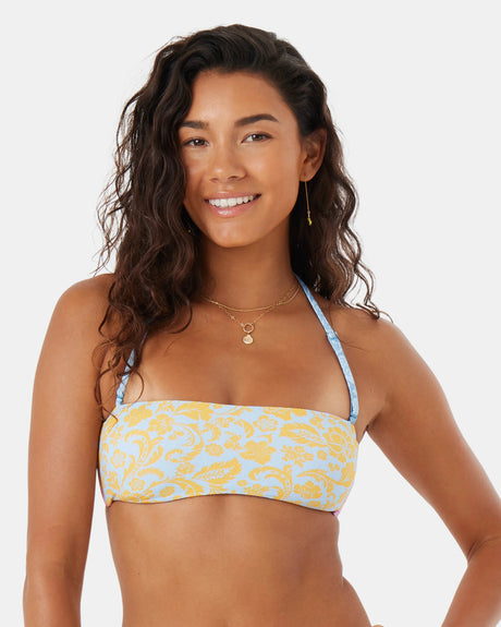 Roxy Roxy Women's Tapestry Patchwork Bandeau Lace Up Top Multi S Womens Bikini Tops