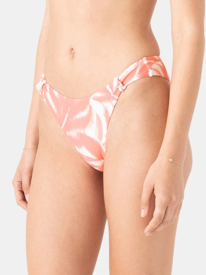 Roxy Roxy Women's  Palm Haze Knotted Scoop Cheeky - Coral mul Coralmul S Womens Bikini Bottoms