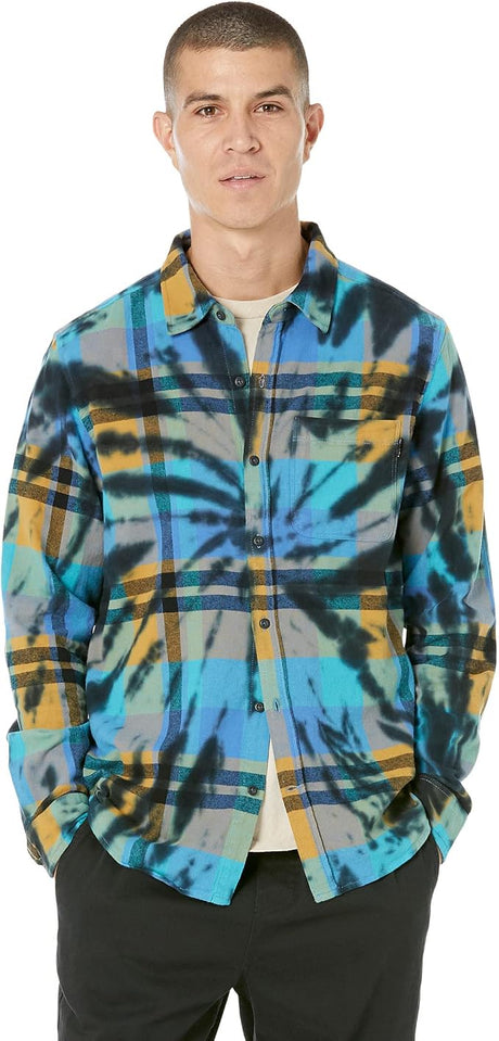 Hurley Hurley Men's Portland Tie Dye Flannel LS Deep Aqua S Mens Button Up Long Sleeve Shirts