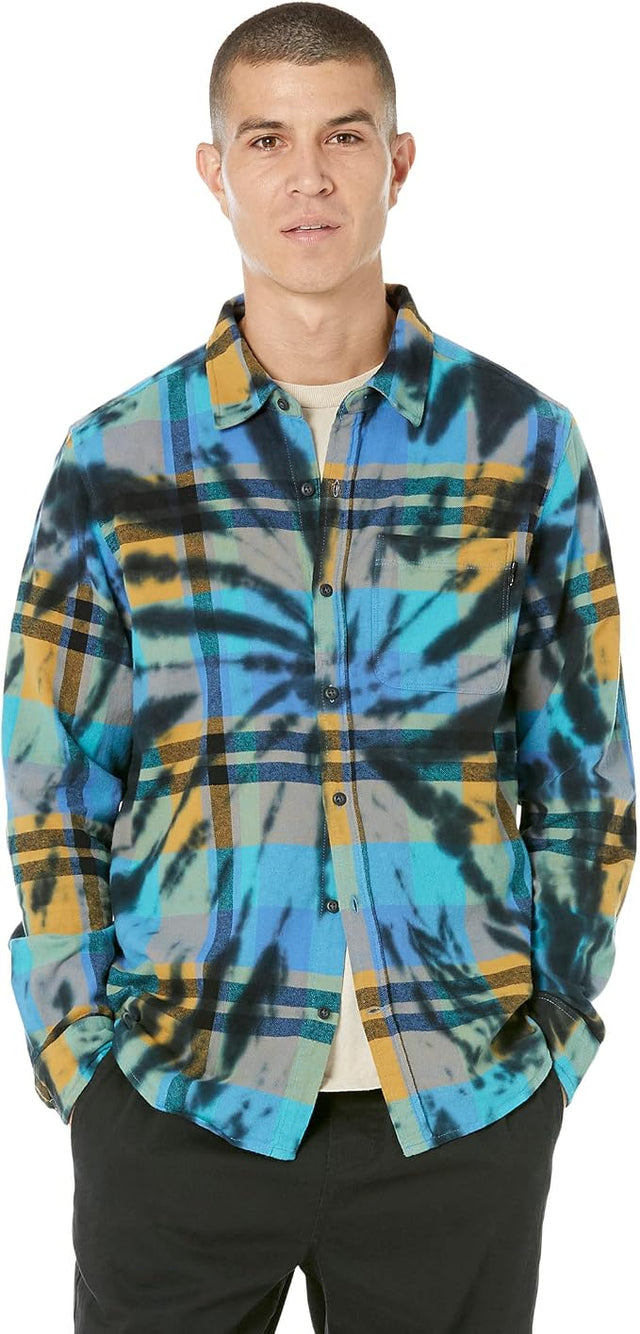 Hurley Hurley Men's Portland Tie Dye Flannel LS Deep Aqua S Mens Button Up Long Sleeve Shirts