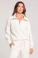 Saltwater Luxe Saltwater Luxe Women's Half Zip Seam Pullover - Ecru Ecru XS Womens Pull Over Hoodies