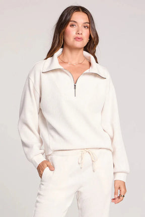Saltwater Luxe Saltwater Luxe Women's Half Zip Seam Pullover - Ecru Ecru XS Womens Pull Over Hoodies