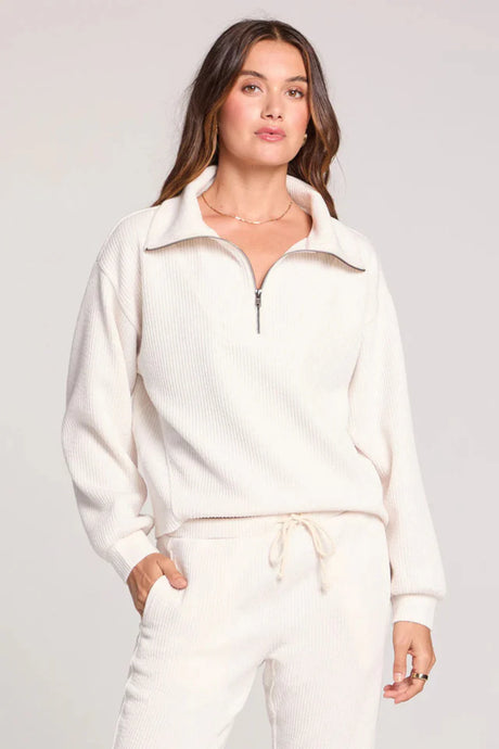 Saltwater Luxe Saltwater Luxe Women's Half Zip Seam Pullover - Ecru Ecru XS Womens Pull Over Hoodies