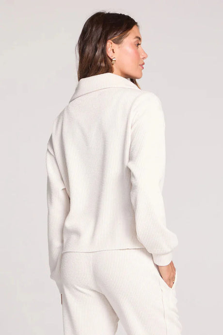 Saltwater Luxe Saltwater Luxe Women's Half Zip Seam Pullover - Ecru Ecru XS Womens Pull Over Hoodies