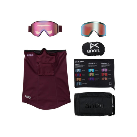Anon Anon Unisex M4S Goggles (Cylindrical) + Bonus Lens + MFI® Face Mask - Deep Cherry/Perceive Cloudy Pink Deep Cherry/Perceive Cloudy Pink OS Mens Goggles Complete