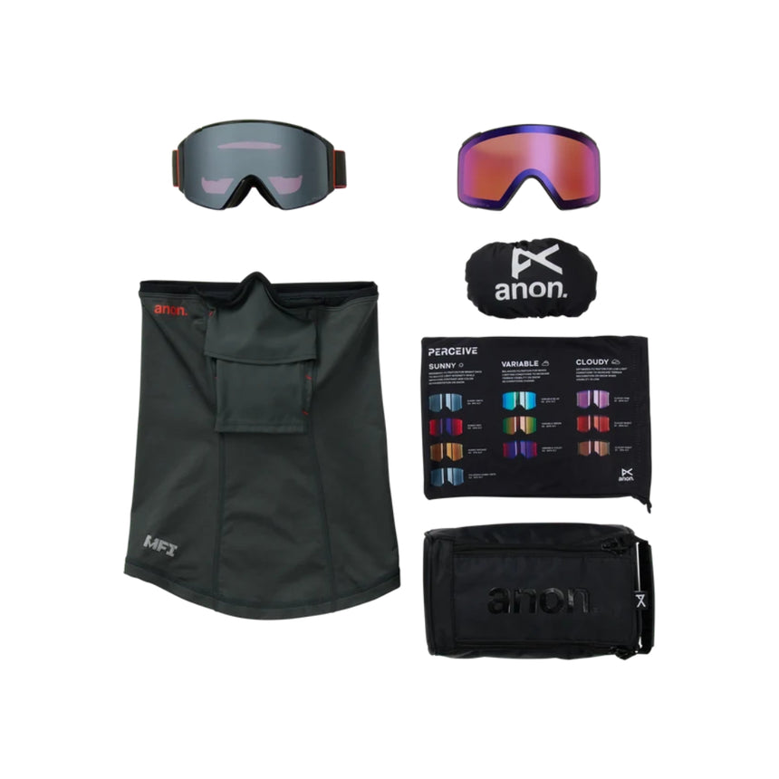 Anon Anon Unisex M4S Goggles (Cylindrical) + Bonus Lens + MFI® Face Mask - Fiesta Red/Perceive Sunny Onyx Fiesta Red/Perceive Sunny Onyx OS Mens Goggles Complete