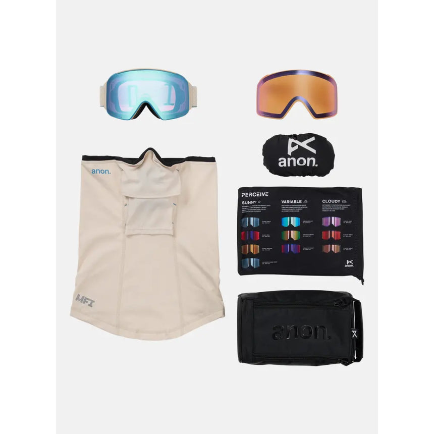 Anon Anon Unisex M4S Goggles (Cylindrical) + Bonus Lens + MFI® Face Mask - Oat/Perceive Variable Blue Oat/Perceive Variable Blue OS Mens Goggles Complete