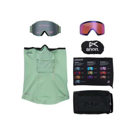 Anon Anon Unisex M4S Goggles (Cylindrical) + Bonus Lens + MFI® Face Mask - Soft Sage/Perceive Sunny Onyx Soft Sage/Perceive Sunny Onyx OS Mens Goggles Complete