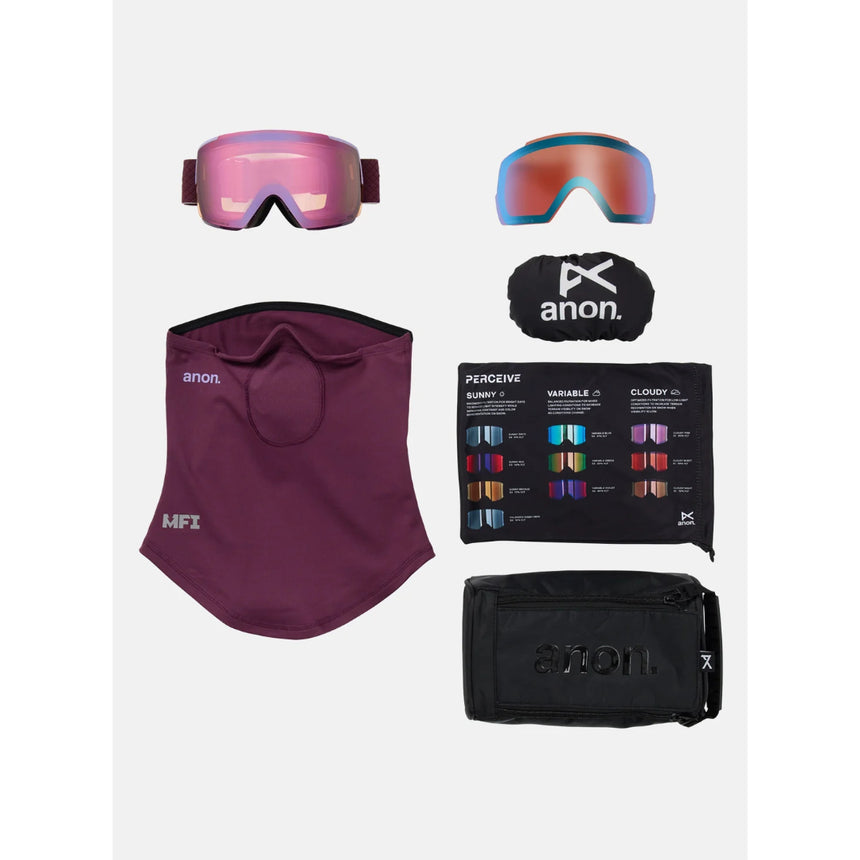 Anon Anon Unisex M5 Goggles + Bonus Lens + MFI® Face Mask - Deep Cherry/Perceive Cloudy Pink Deep Cherry/Perceive Cloudy Pink OS Mens Goggles Complete