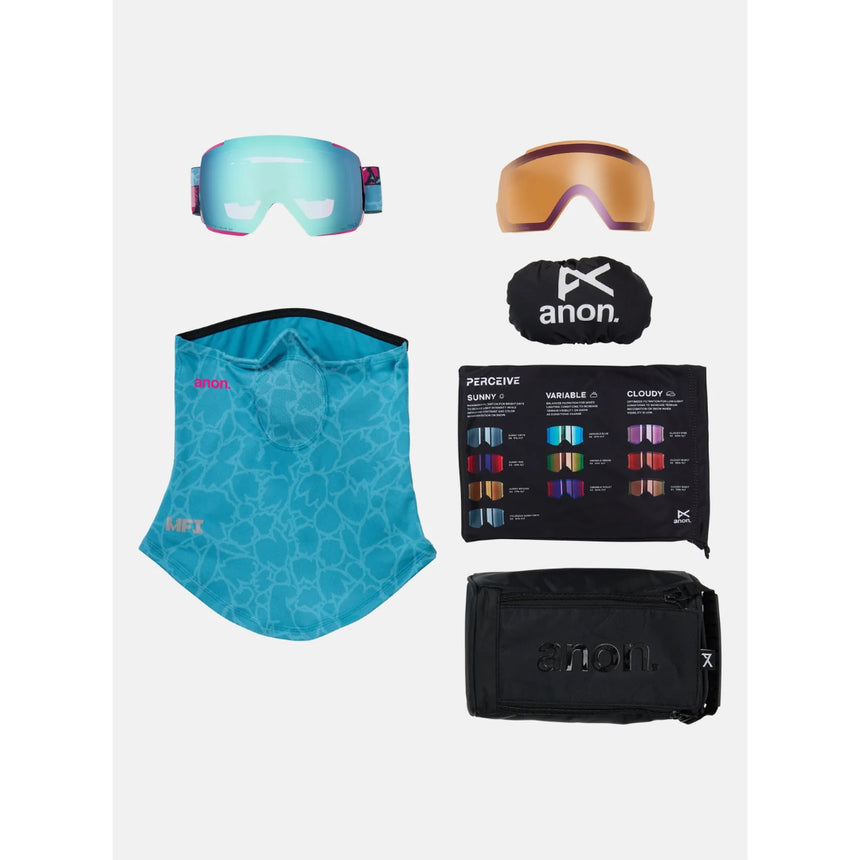 Anon Anon Unisex M5 Goggles + Bonus Lens + MFI® Face Mask - Pink Tides/Perceive Variable Blue Pink Tides/Perceive Variable Blue OS Mens Goggles Complete